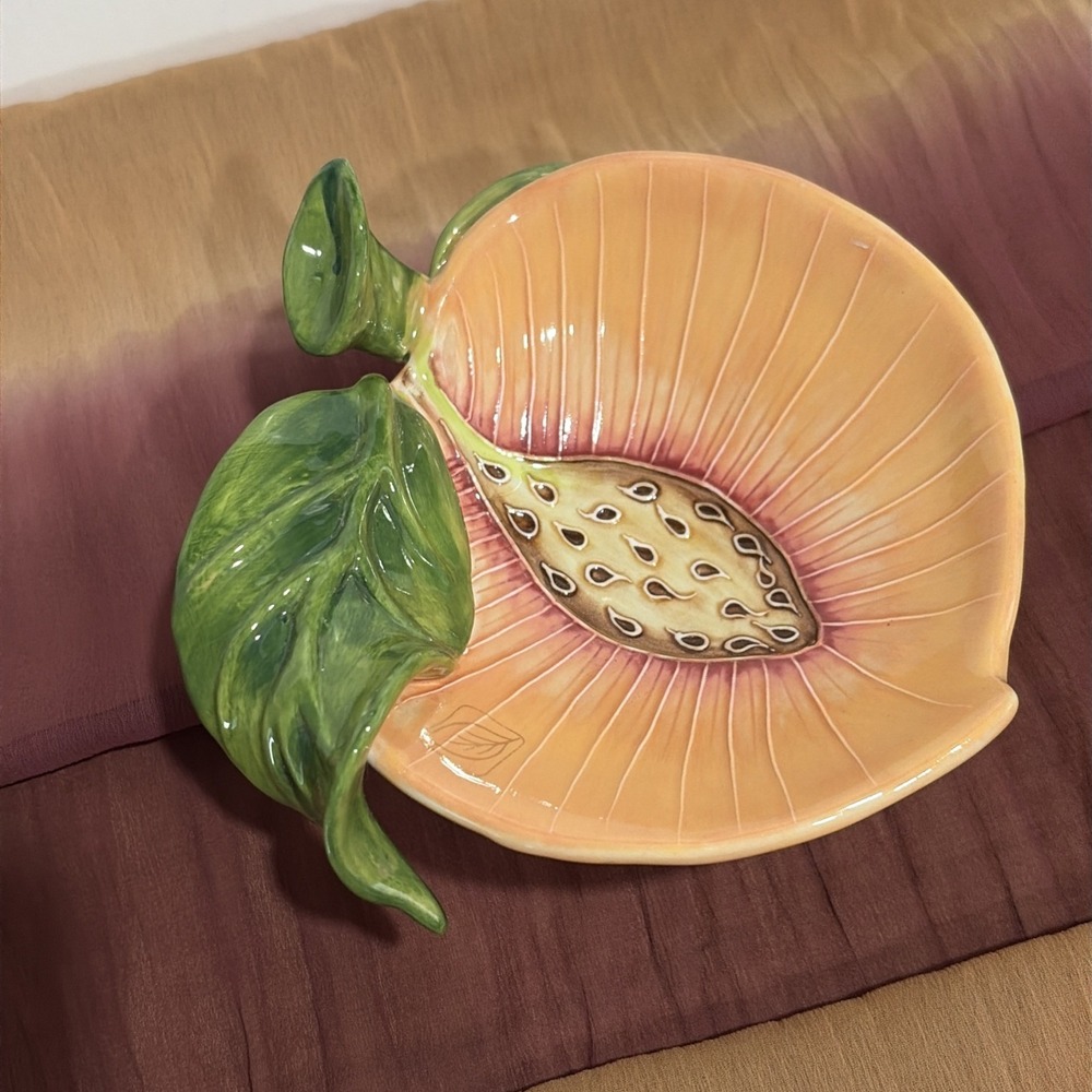 Blue Sky Clayworks Peach Bowl Dish J McCall 2004 Fruit Ceramic Kitchen Decor